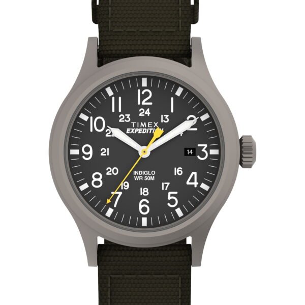 Timex Men's Expedition Scout 40mm Watch – Black Dial Gray Case & Green Fabric Strap
