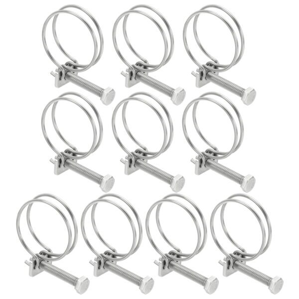 Uxcell 32-36mm Adjustable Double Wire Hose Clamp, 304 Stainless Steel Double Wire Hose Clips 10 Pcs