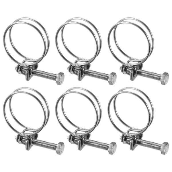 Uxcell 6-Pack Double Wire Hose Clamp, 32-36mm 304 Stainless Steel Hose Clips Adjustable for Dust Collection Hose
