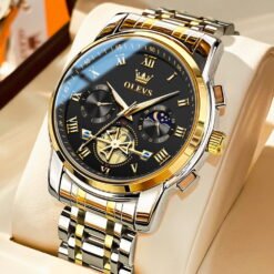 Alternative view of OLEVS Mens Watches Chronograph Business Dress Quartz Stainless Steel Waterproof Luminous Date Wrist Watch For Men Black Dial