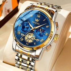 Alternative view of OLEVS Mens Watches Chronograph Business Dress Quartz Stainless Steel Waterproof Luminous Date Wrist Watch For Men Blue Dial