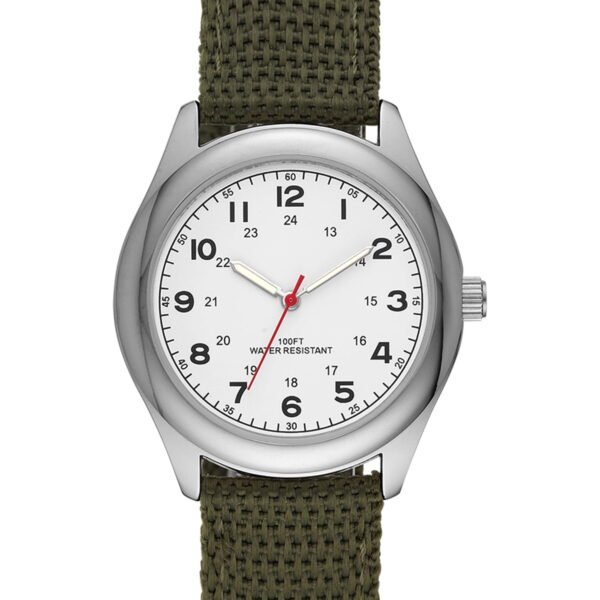GEORGE Men's Watch: Silvertone Case, White Easy Read Dial, Olive Green Nylon Strap (FMDOGE006)