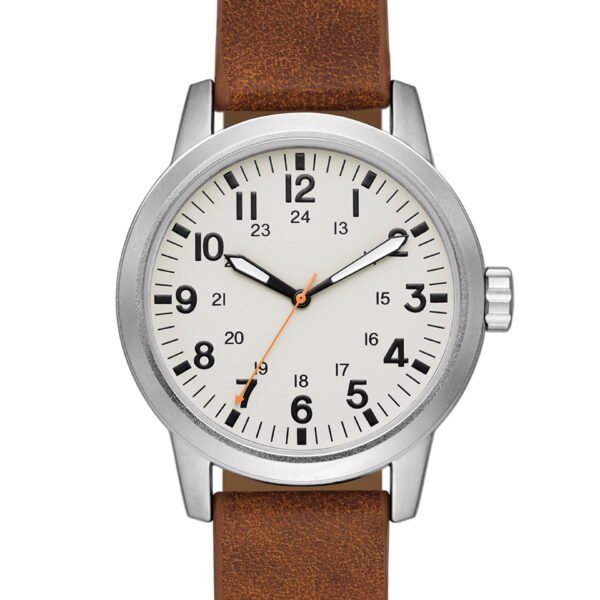 George Men's Watch: Matte Silver Tone Case, Off White Easy Read Dial, Tan Vegan Leather Band (FMDOGE048)