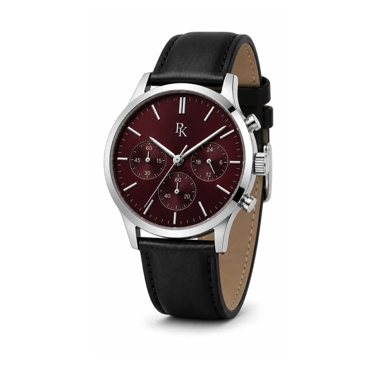 rk-tmp-44-brg-lth-angle ModSession Tempo 44mm Burgundy Leather Chronograph Watch - Image 3