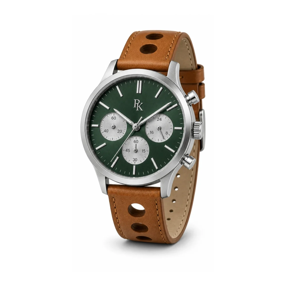 rk-tmp-44-grn-tan-front ModSession Tempo 44mm Green Tan Chronograph Watch - Image 2