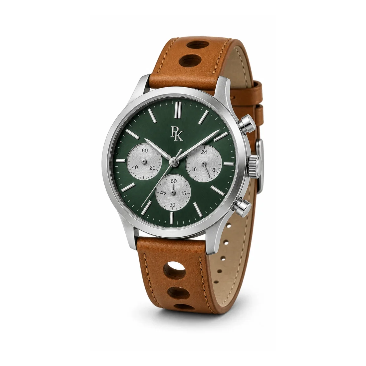 rk-tmp-44-grn-tan-macro-dial ModSession Tempo 44mm Green Tan Chronograph Watch - Image 6