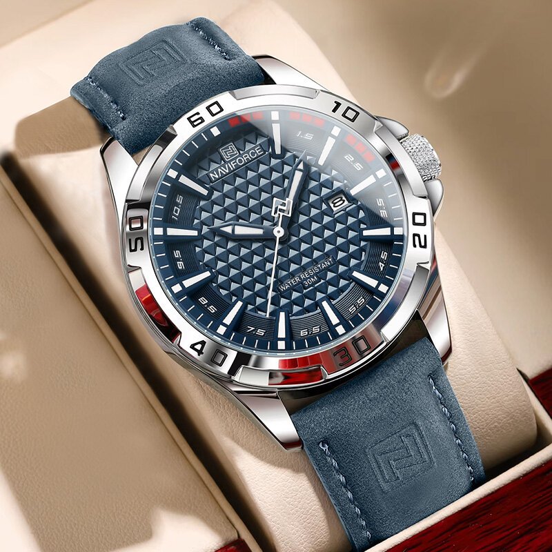 naviforce brand men fashion quartz watches male leather strap sport waterproof wristwatches calendarclock relogio masculino