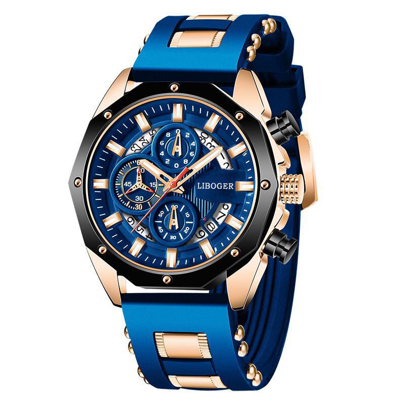 fashion business men watch top brand high quality auto date big dial silicone strap sports quartz watches for him gifts