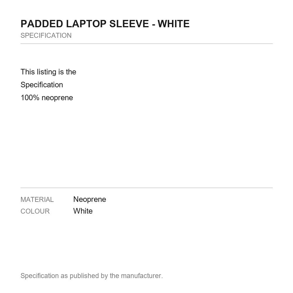 Padded Laptop Sleeve - White - measurements diagram