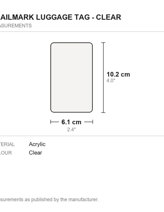 Trailmark Luggage Tag - Clear - measurements diagram