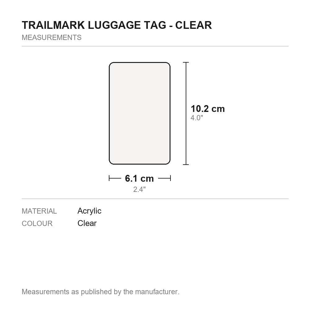 Trailmark Luggage Tag - Clear - measurements diagram