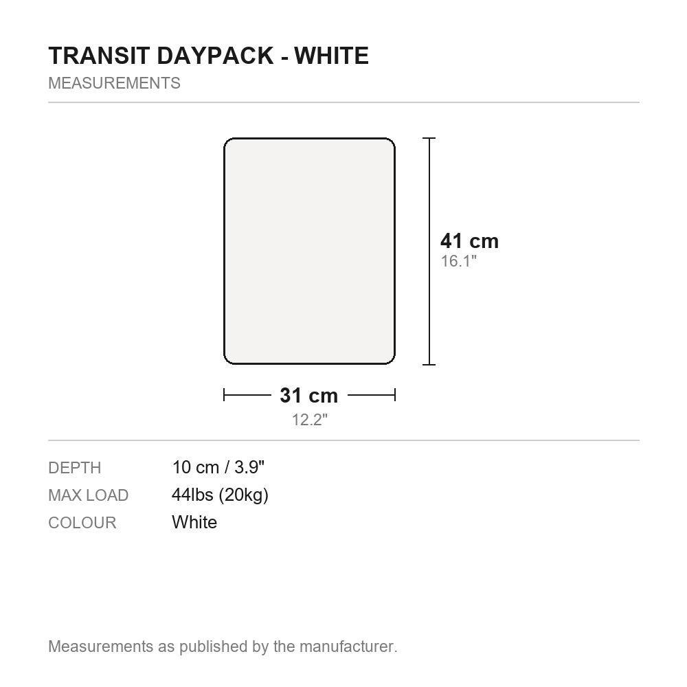 Transit Daypack - White - measurements diagram