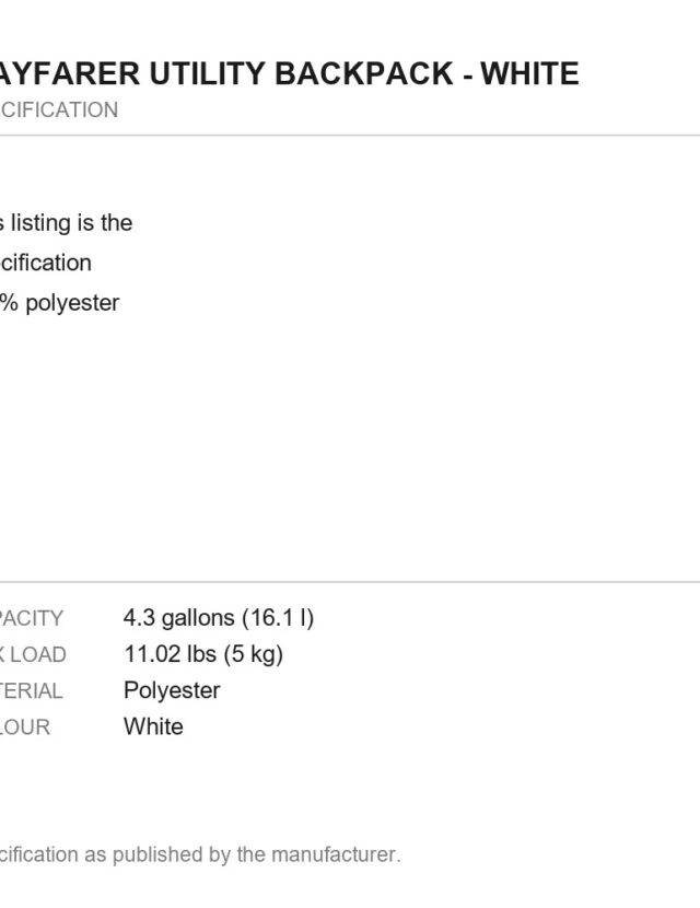 Wayfarer Utility Backpack - White - measurements diagram