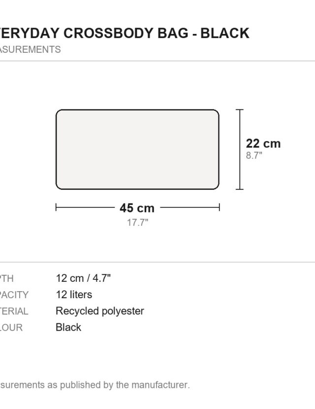 Everyday Crossbody Bag - Black - measurements diagram