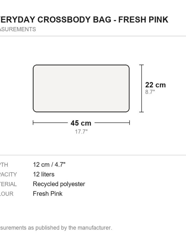 Everyday Crossbody Bag - Fresh Pink - measurements diagram