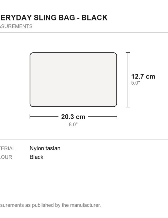 Everyday Sling Bag - Black - measurements diagram