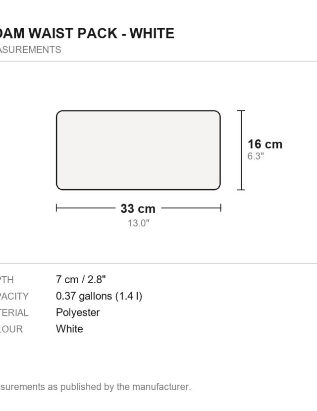 Roam Waist Pack - White - measurements diagram