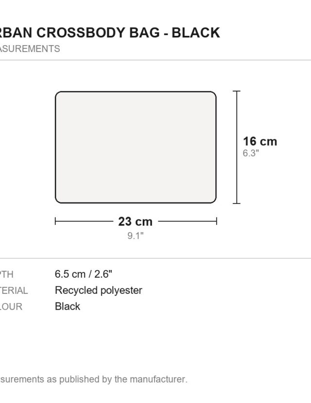 Urban Crossbody Bag - Black - measurements diagram