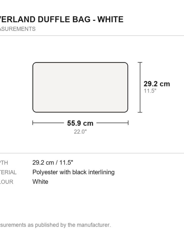 Overland Duffle Bag - White - measurements diagram
