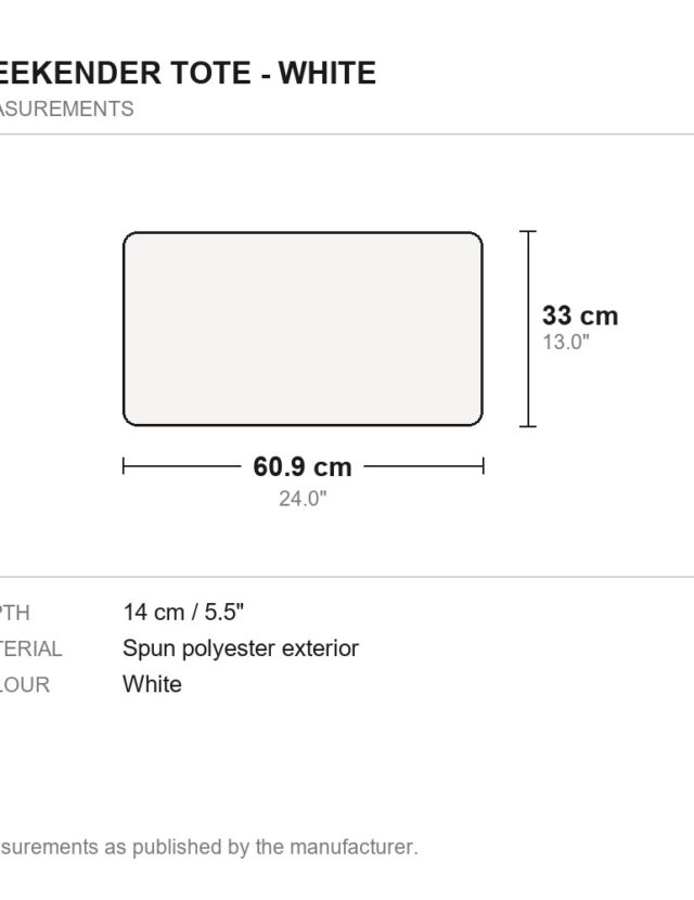 Weekender Tote - White - measurements diagram