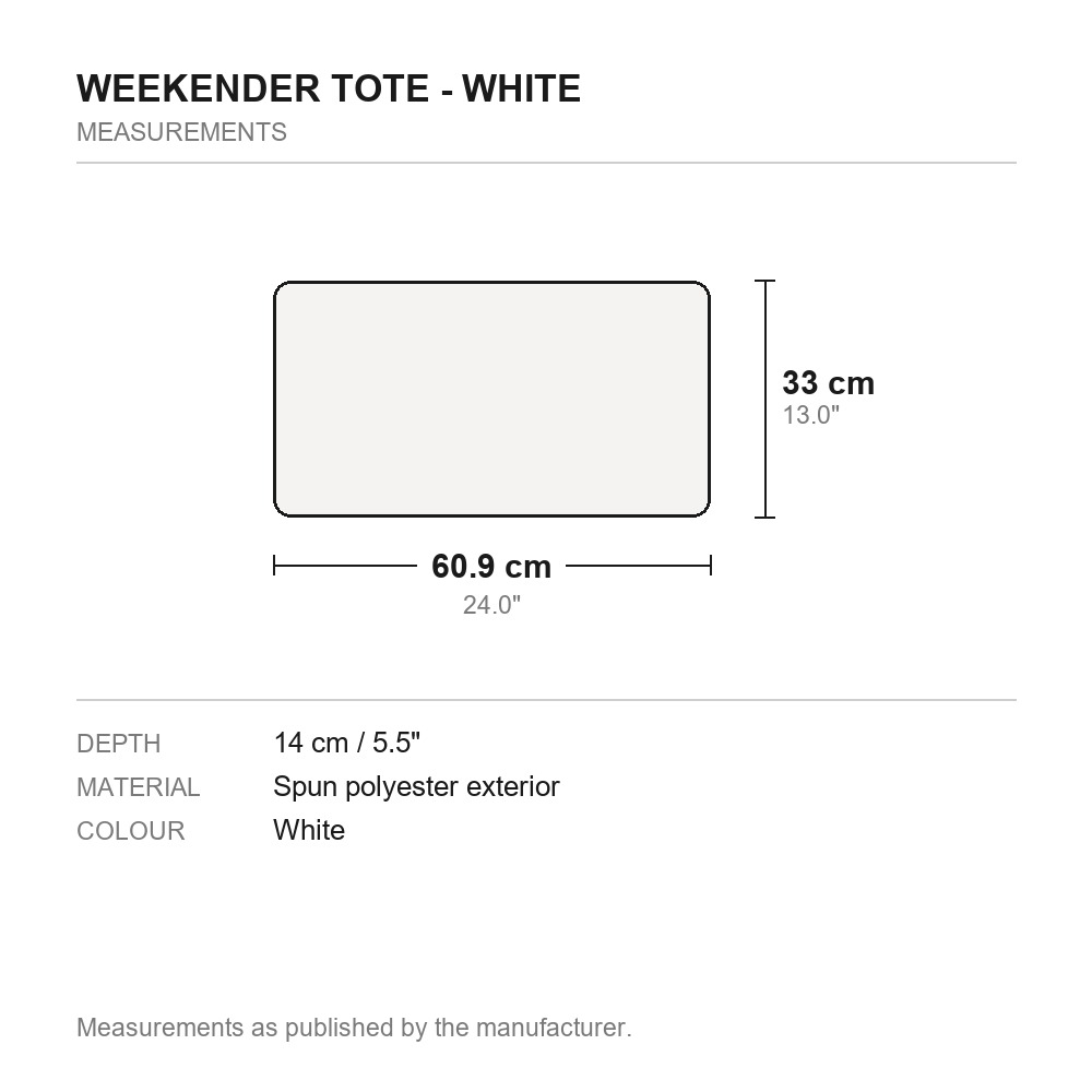 Weekender Tote - White - measurements diagram