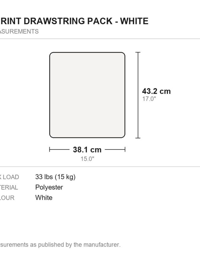 Sprint Drawstring Pack - White - measurements diagram