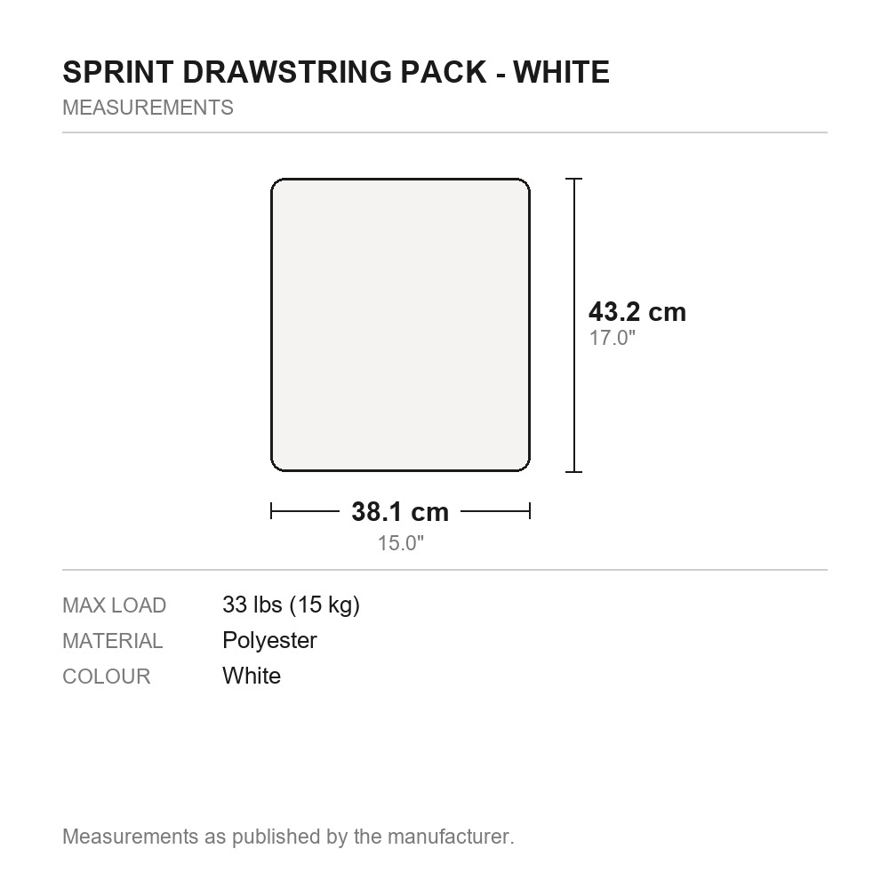 Sprint Drawstring Pack - White - measurements diagram