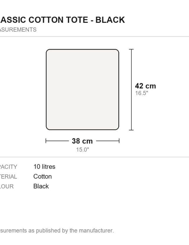 Classic Cotton Tote - Black - measurements diagram