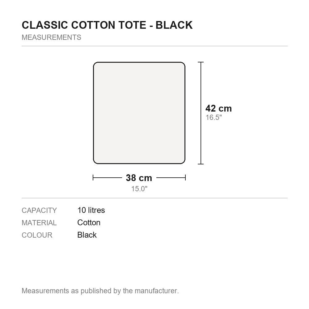 Classic Cotton Tote - Black - measurements diagram
