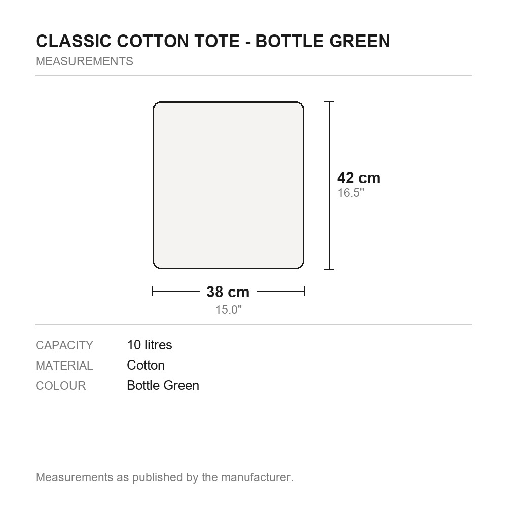 Classic Cotton Tote - Bottle Green - measurements diagram