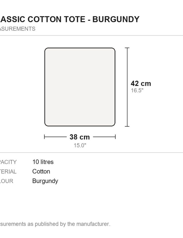 Classic Cotton Tote - Burgundy - measurements diagram