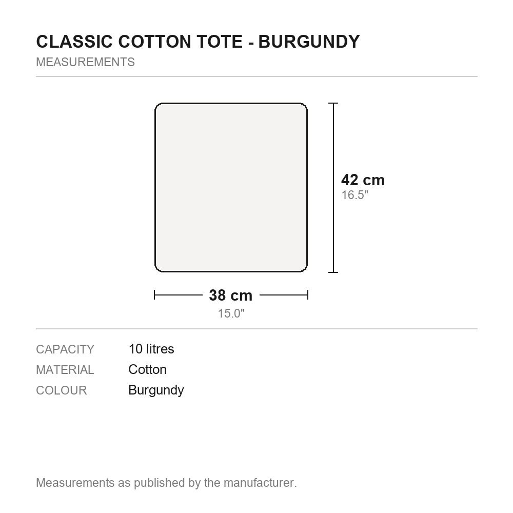 Classic Cotton Tote - Burgundy - measurements diagram