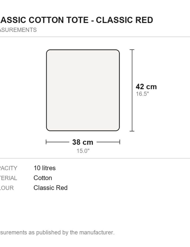 Classic Cotton Tote - Classic Red - measurements diagram
