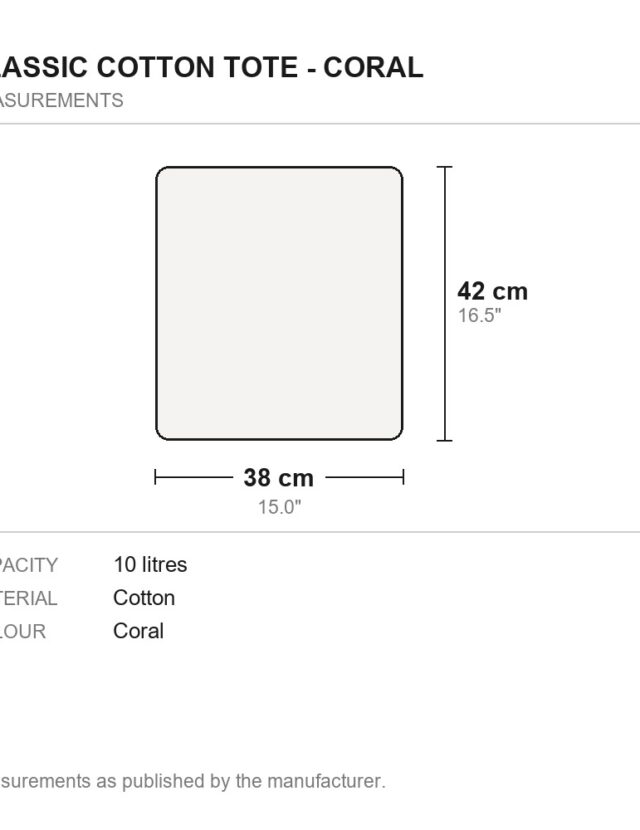 Classic Cotton Tote - Coral - measurements diagram