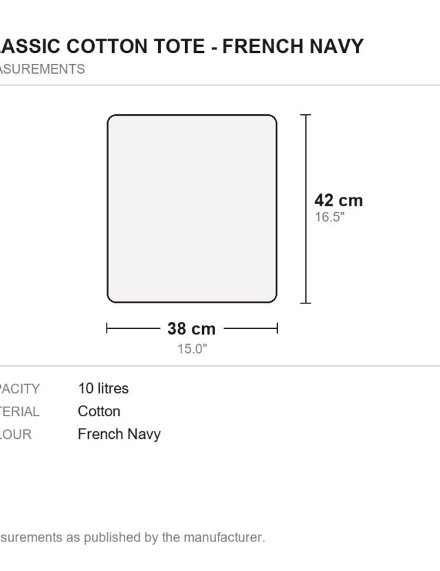 Classic Cotton Tote - French Navy - measurements diagram