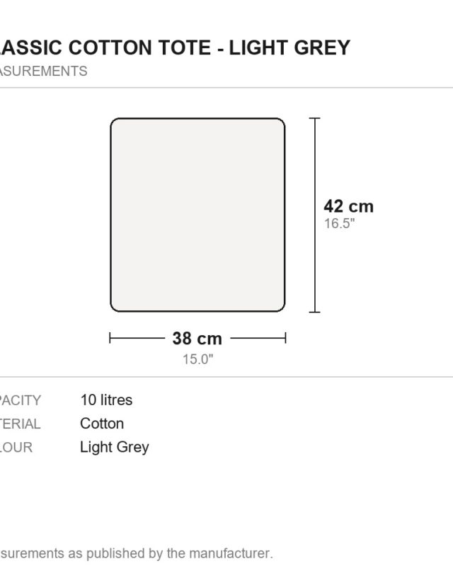 Classic Cotton Tote - Light Grey - measurements diagram