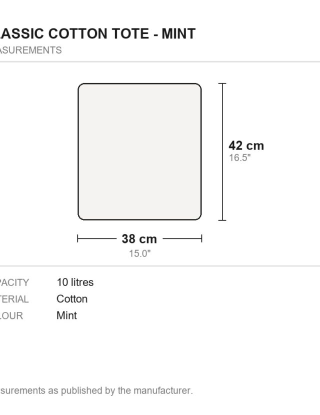 Classic Cotton Tote - Mint - measurements diagram