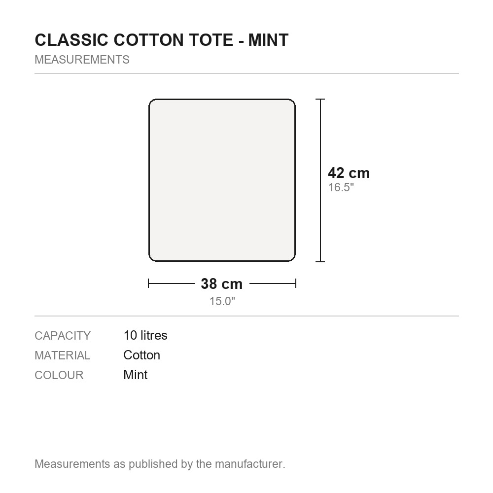 Classic Cotton Tote - Mint - measurements diagram