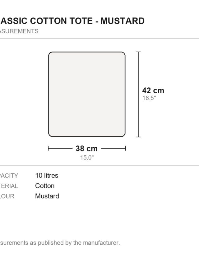 Classic Cotton Tote - Mustard - measurements diagram