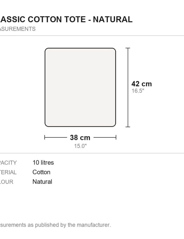 Classic Cotton Tote - Natural - measurements diagram