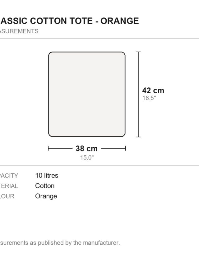 Classic Cotton Tote - Orange - measurements diagram