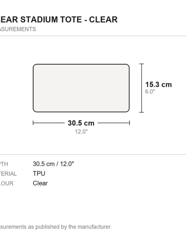 Clear Stadium Tote - Clear - measurements diagram