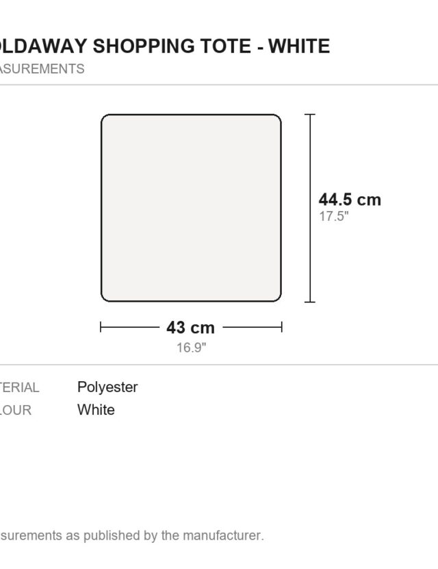Foldaway Shopping Tote - White - measurements diagram