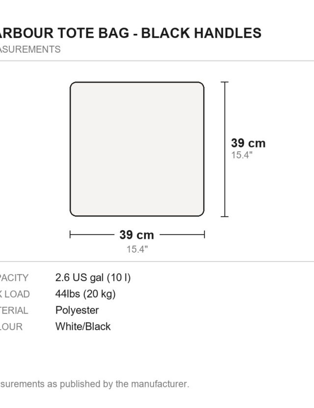 Harbour Tote Bag - Black Handles - measurements diagram