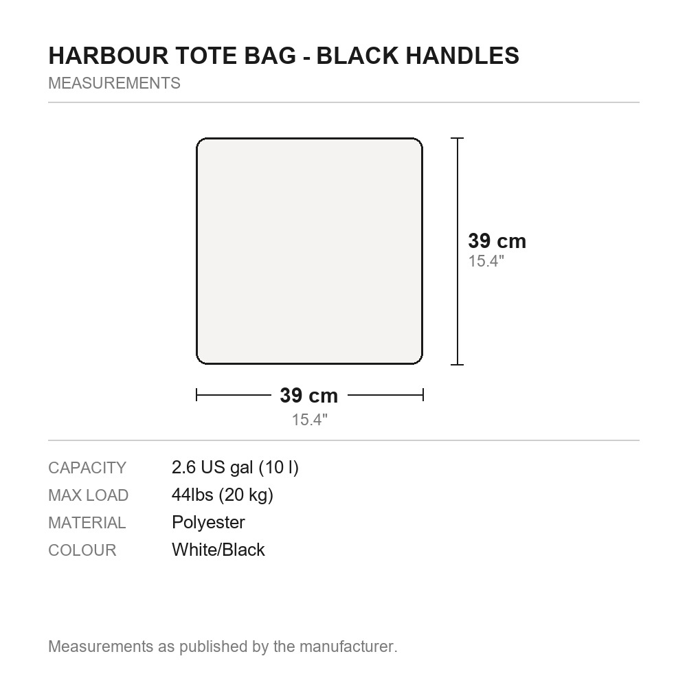 Harbour Tote Bag - Black Handles - measurements diagram