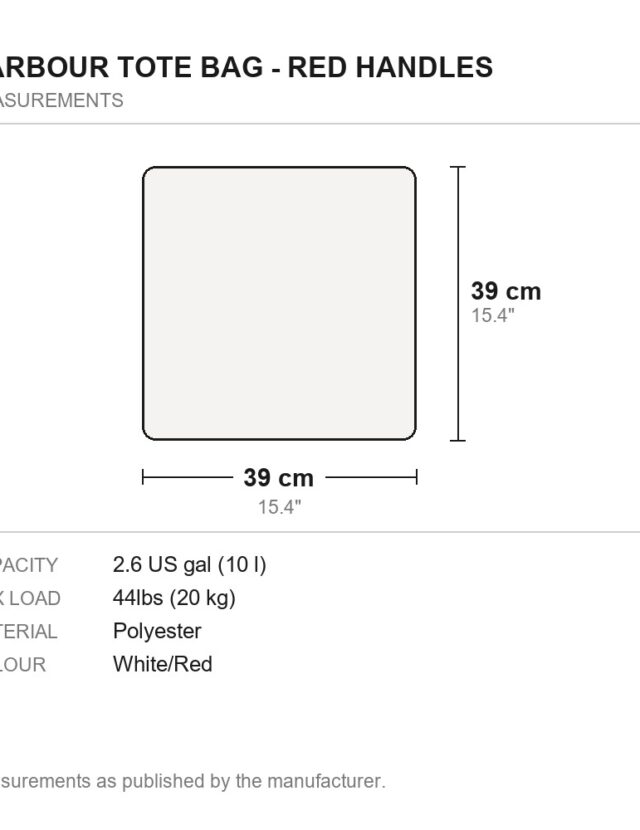 Harbour Tote Bag - Red Handles - measurements diagram