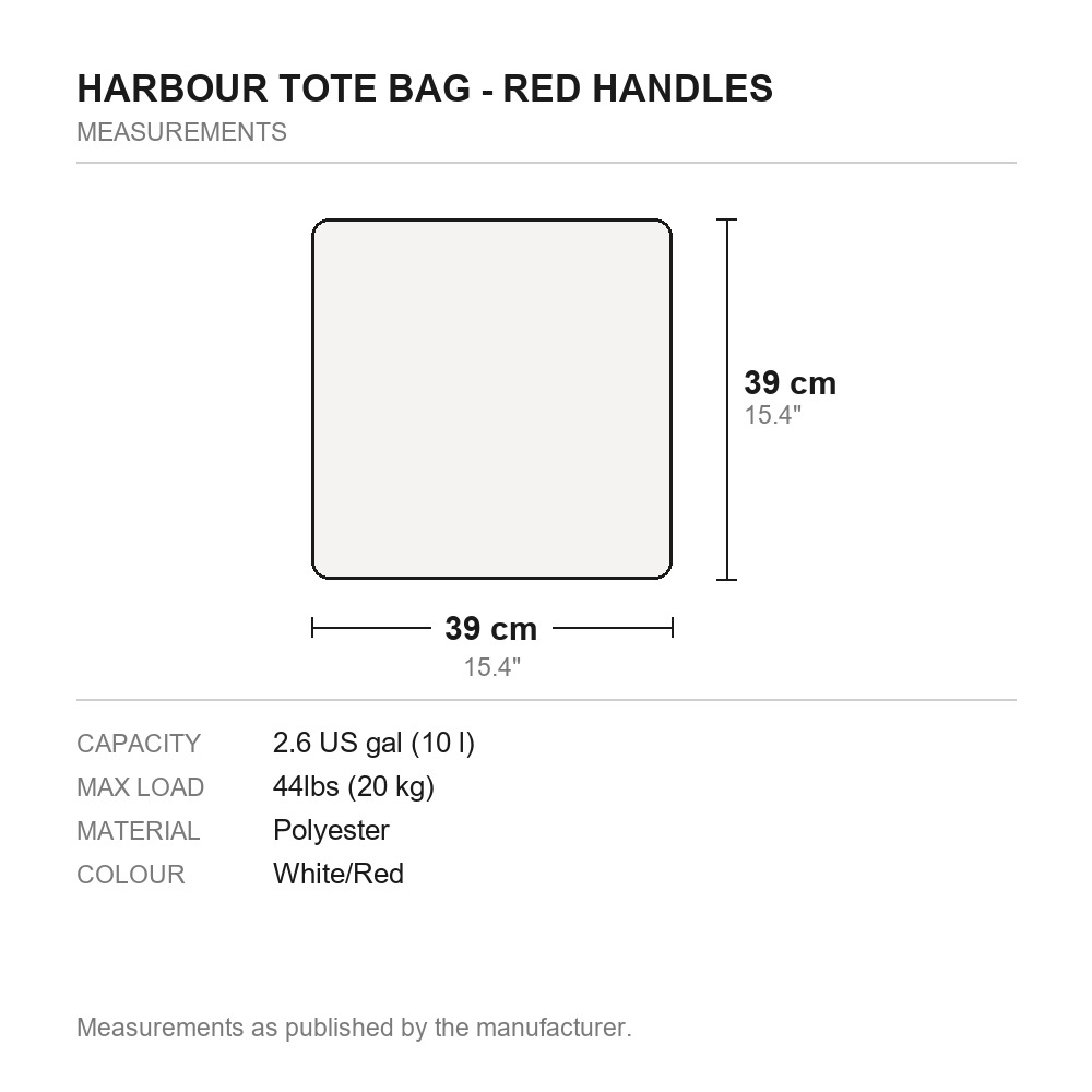 Harbour Tote Bag - Red Handles - measurements diagram