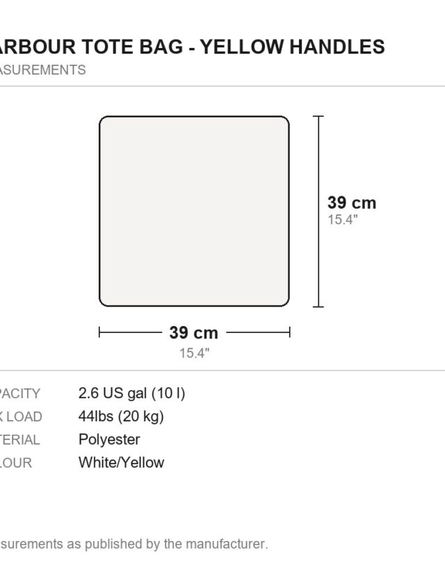 Harbour Tote Bag - Yellow Handles - measurements diagram