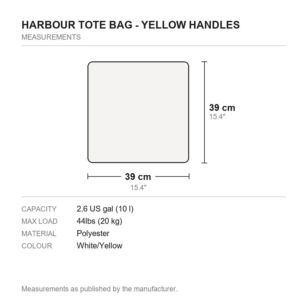 Harbour Tote Bag - Yellow Handles - measurements diagram