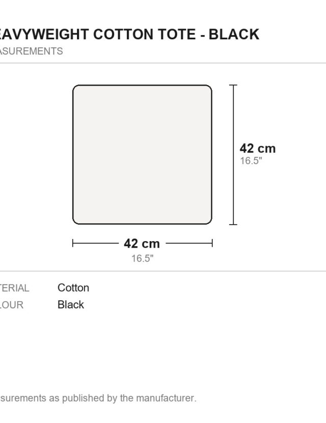 Heavyweight Cotton Tote - Black - measurements diagram